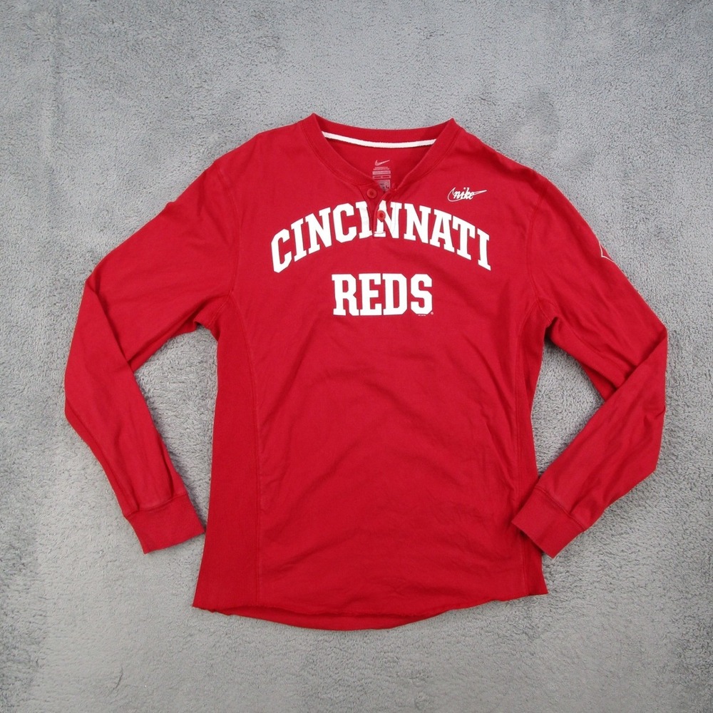 Nike Cincinnati Reds Cooperstown Collection Henley Shirt Mens Medium Red L/S